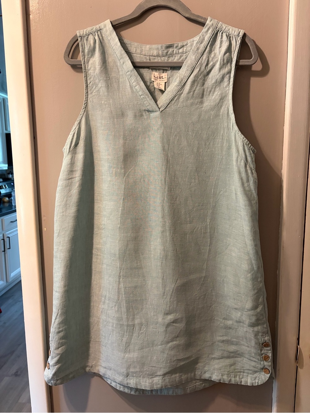 Nicole Miller New York Light Teal Blue Linen  Shift Dress 100% Linen XL